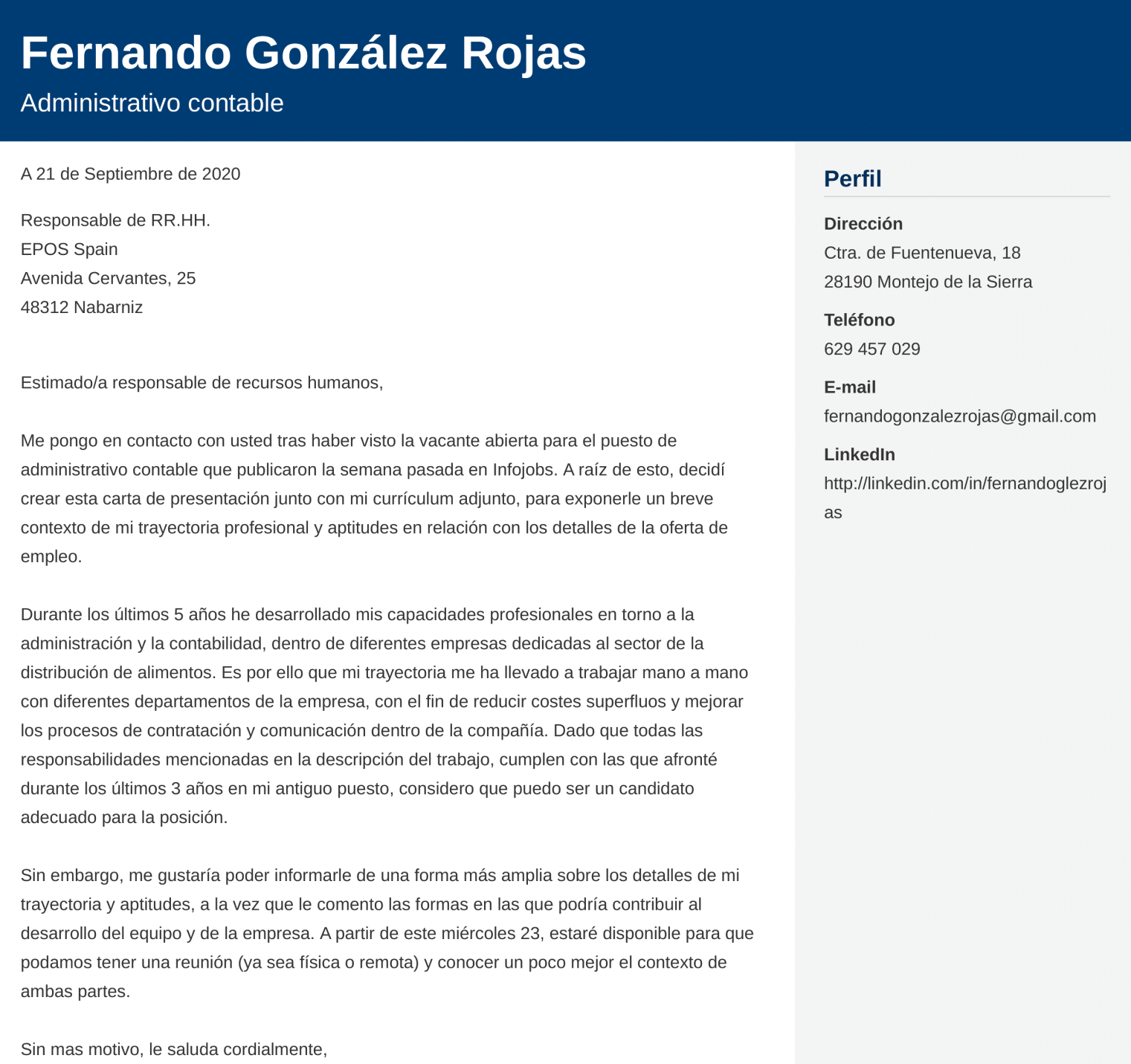 Ejemplos de Carta de Presentación