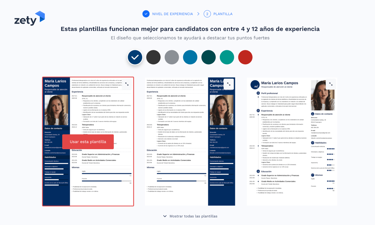 Imagen plantilla curriculum online de Zety