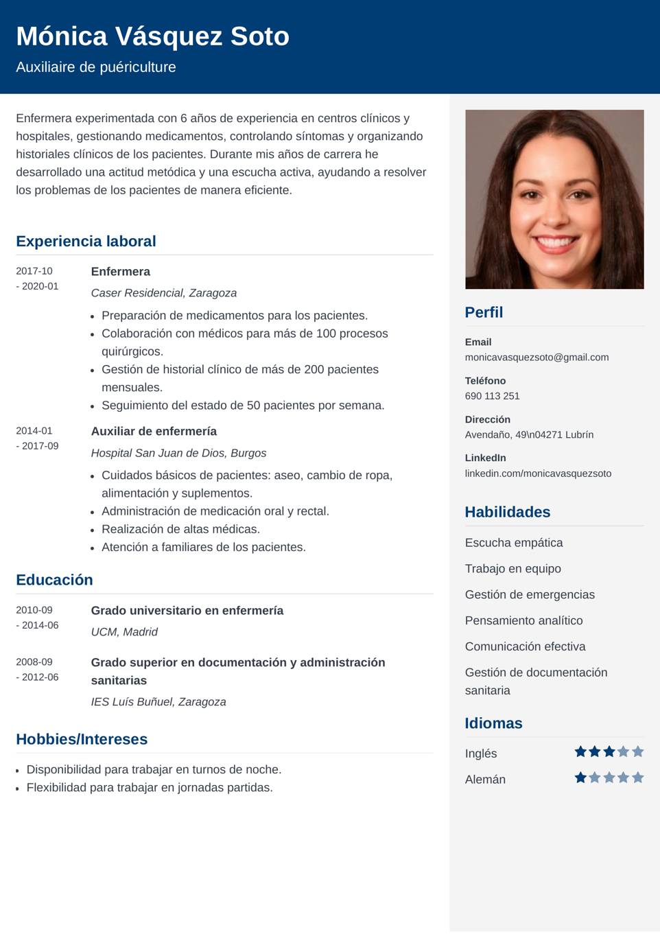 modelo curriculum enfermeria