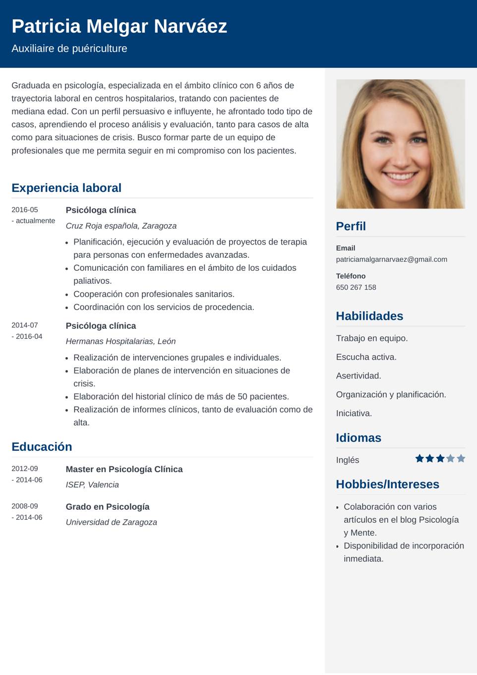 Modelo curriculum psicólogo