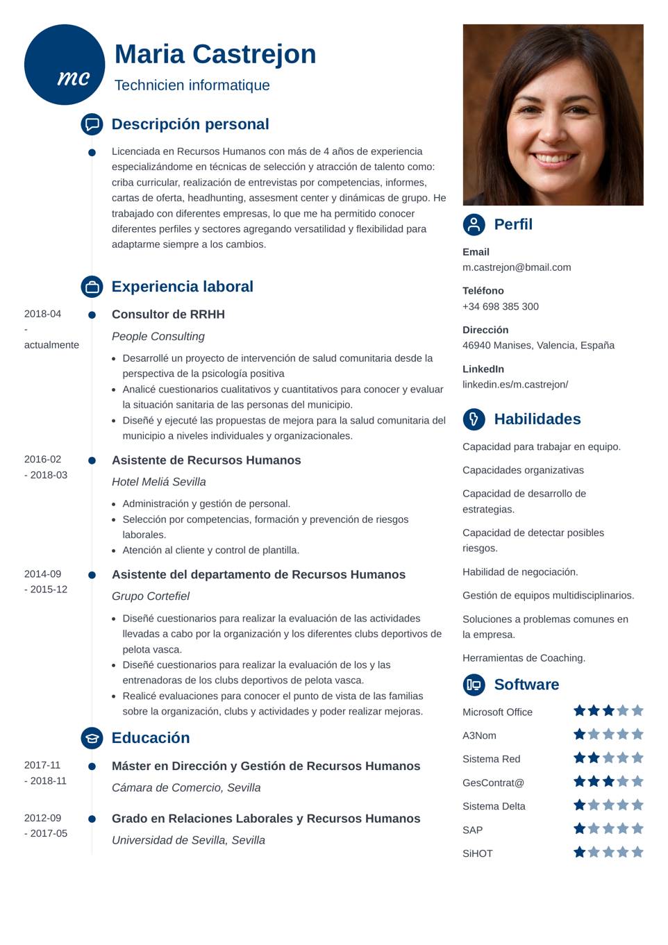 Plantilla curriculum vitae recursos humanos