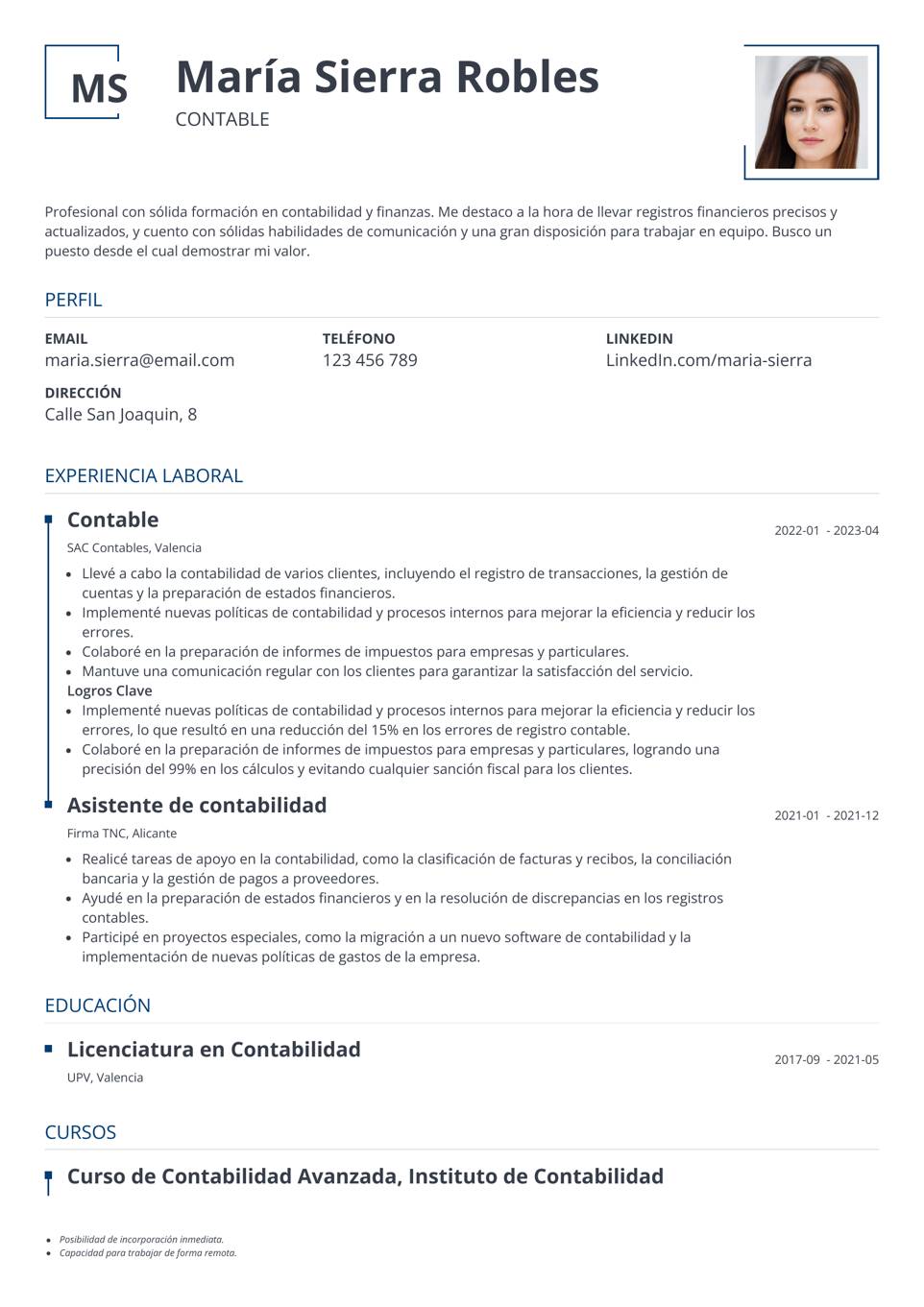 Modelo de curriculum vitae simple